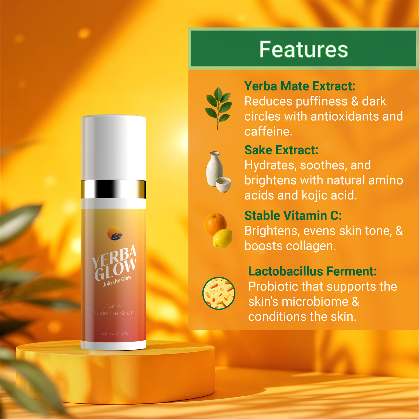 Yerba Glow with highlighted ingredients